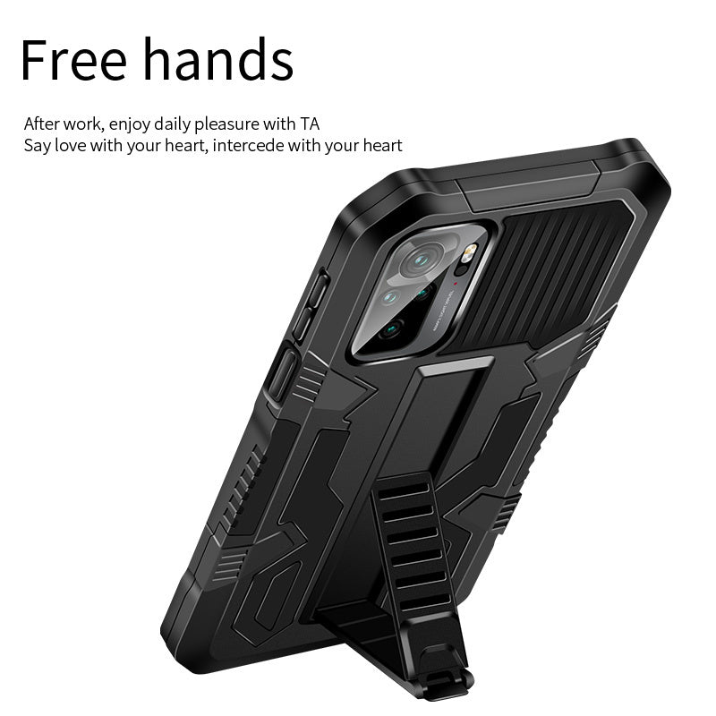 Hybrid PC + TPU Case with Hidden Kickstand and Corner Airbags for Redmi Note 10 4G